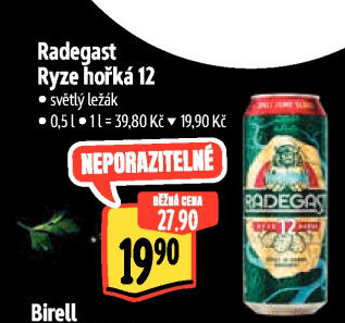 Pivo světlý ležák 12° Ryze hořká Radegast