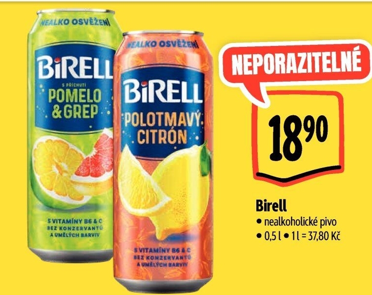 Nealkoholické pivo ochucené Birell