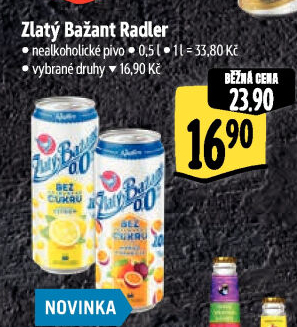 Nealkoholické pivo ochucené Radler Zlatý Bažant