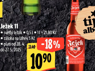 Pivo světlý ležák 11° Ježek Pivovar Jihlava