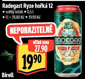 Pivo světlý ležák 12° Ryze hořká Radegast