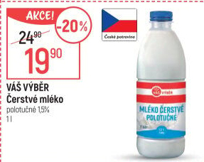 Mléko čerstvé Váš Výběr- 1,5% polotučné