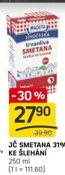 Smetana ke šlehání trvanlivá Jihočeská Madeta 31%