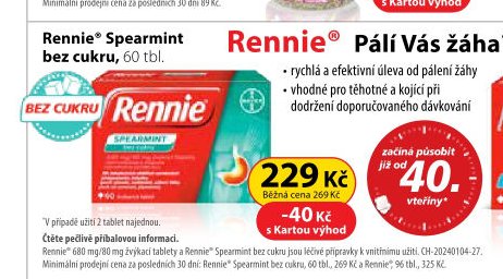 Rennie Spearmint bez cukru, 60 tbl.