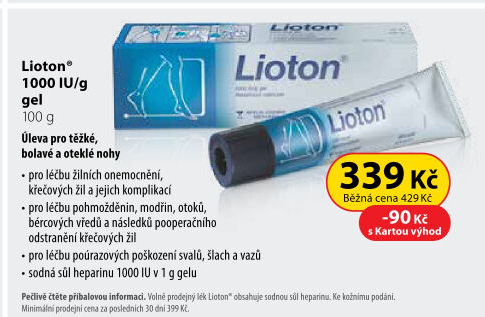 Gel na křečové žíly 1000 IU Lioton