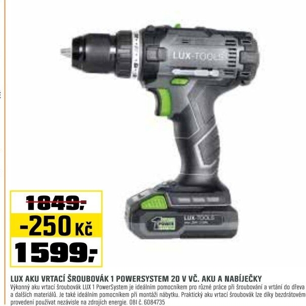 Aku šroubovák vrtací20V 1PowerSystém