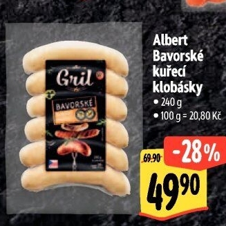 Bavorská klobása kuřecí Albert Gril