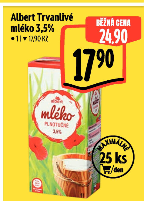 Mléko trvanlivé Albert - 3,5% plnotučné
