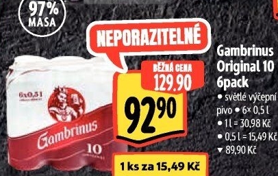 Pivo světlé výčepní Originál 10° Gambrinus
