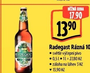 Pivo světlé výčepní Rázná 10° Radegast