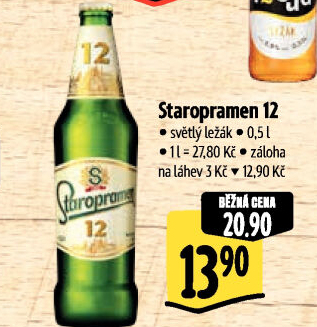 Pivo světlý ležák 12° Staropramen