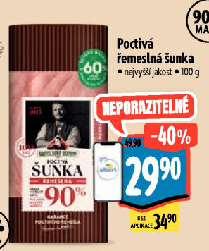 Šunka poctivá řemeslná nejvyšší jakosti Kostelecké uzeniny