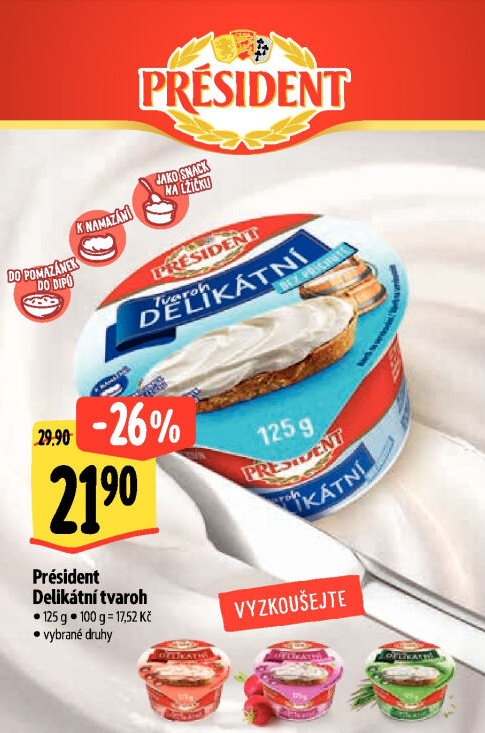 Tvarohové pomazánky Delikátní Président