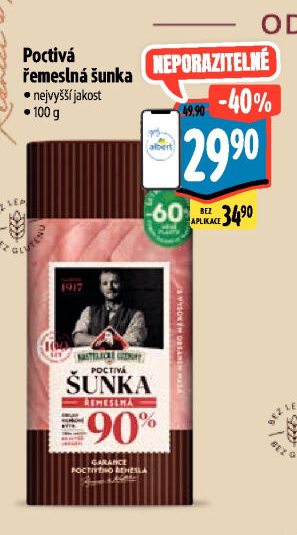 Šunka poctivá řemeslná nejvyšší jakosti Kostelecké uzeniny