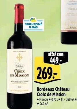 Vína Bordeaux Chateau Croix de Mission