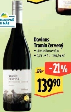Víno Tramín červený Davinus - přívlastkové