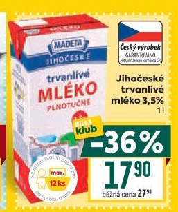 Mléko trvanlivé Jihočeské Madeta - 3,5% plnotučné