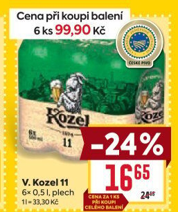 Pivo světlý ležák 11° Medium Velkopopovický Kozel