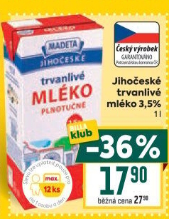 Mléko trvanlivé Jihočeské Madeta - 3,5% plnotučné