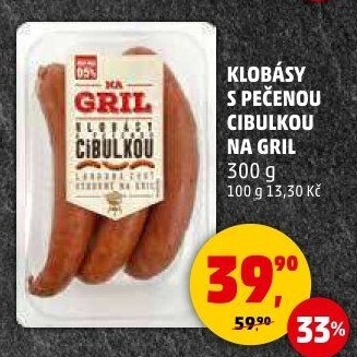 Klobása s pečenou cibulkou Na gril Penny