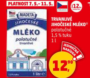 Mléko trvanlivé Jihočeské Madeta - 1,5% polotučné