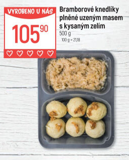 Bramborové knedlíky plněné uzeným s kysaným zelímGlobus