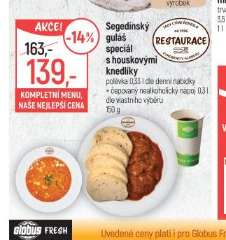 Segedínský guláš speciál s houskovými knedlíky