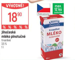 Mléko trvanlivé Jihočeské Madeta - 3,5% plnotučné
