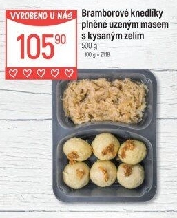 Bramborové knedlíky plněné uzeným s kysaným zelímGlobus