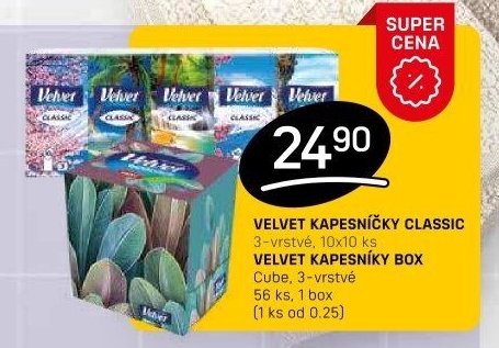 Kapesníčky papírové 3vrstvé Velvet