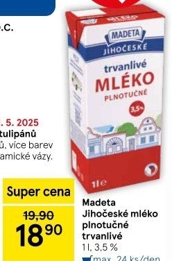 Mléko trvanlivé Jihočeské Madeta - 3,5% plnotučné
