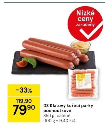 Párky kuřecí pochoutkové DZ Klatovy