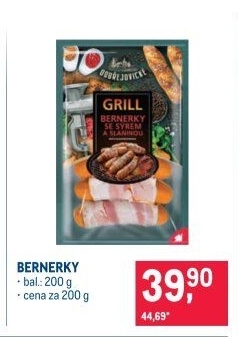 Bernerky se sýrem a slaninou na gril Dobřejovické