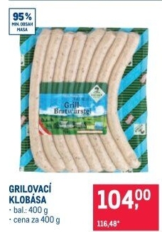 Grilovací klobása Bratwürstel Greisinger
