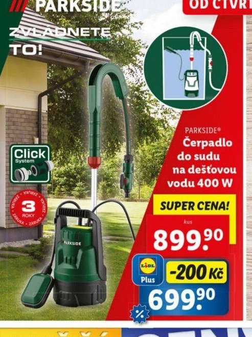 Parkside čerpadlo do sudu na dešťovou vodu 400 W