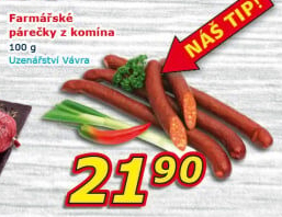 Farmářské párečky z komína Uzenářství Vávra