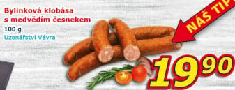 Klobása bylinková s medvědím česnekem Uzenářství Vávra