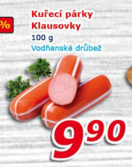 Párky kuřecí Klausovky Vodňanské kuře