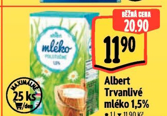 Mléko trvanlivé Albert - 1,5% polotučné