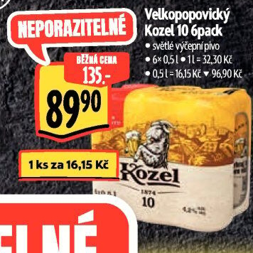 Pivo světlé výčepní 10°Velkopopovický Kozel