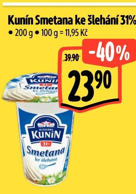 Smetana ke šlehání Mlékárna Kunín 31%