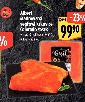 Vepřová krkovice marinovaná steak Colorado Albert Gril