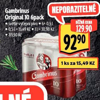 Pivo světlé výčepní Originál 10° Gambrinus