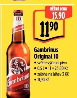 Pivo světlé výčepní Originál 10° Gambrinus