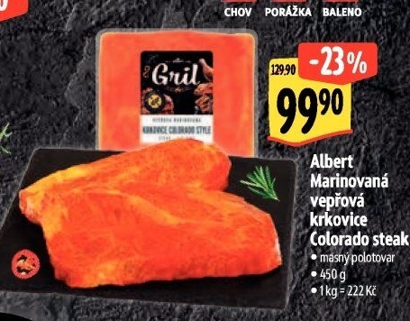 Vepřová krkovice marinovaná steak Colorado Albert Gril