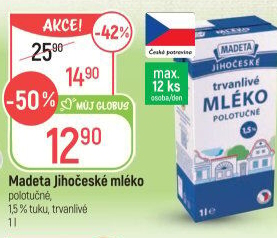 Mléko trvanlivé Jihočeské Madeta - 1,5% polotučné