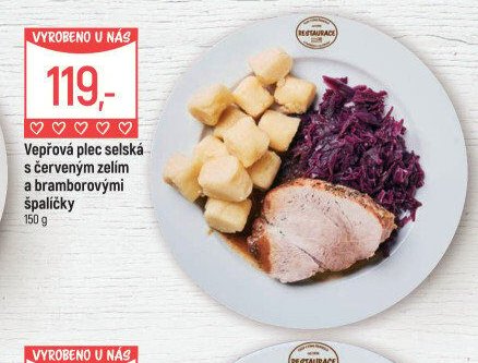 Vepřová plec selská s červeným zelím a bramborovými špalíčky