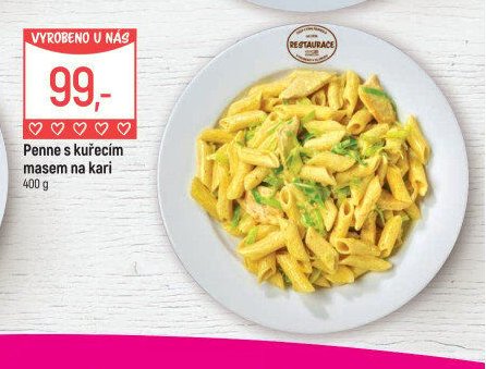 Penne s kuřecím masem na kari