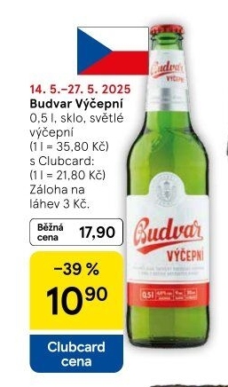Pivo světlé výčepní Budweiser Budvar