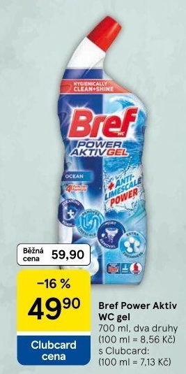 Čistič WC gelový Power Aktiv Gel Bref